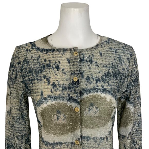 Future Ozbek Cardigan Sweater 42 US/8 Long Sleeve Button Front Shiny Knit Italy - Picture 7 of 12